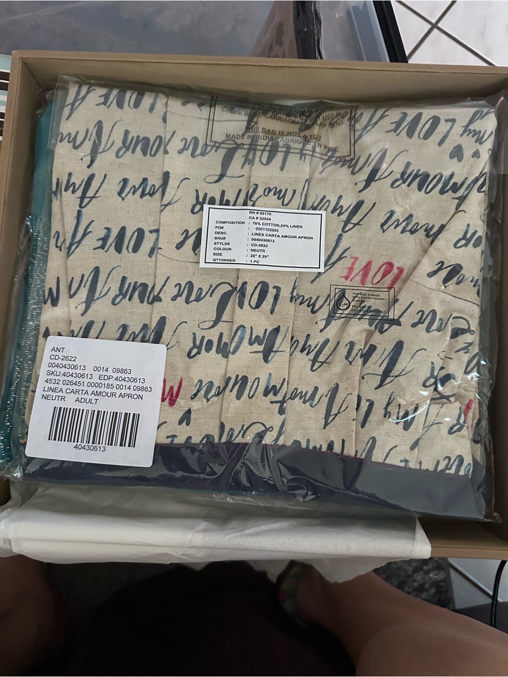 RARE NWT Anthropologie Amour Apron Linea Carta Language of Love (New In Bag)